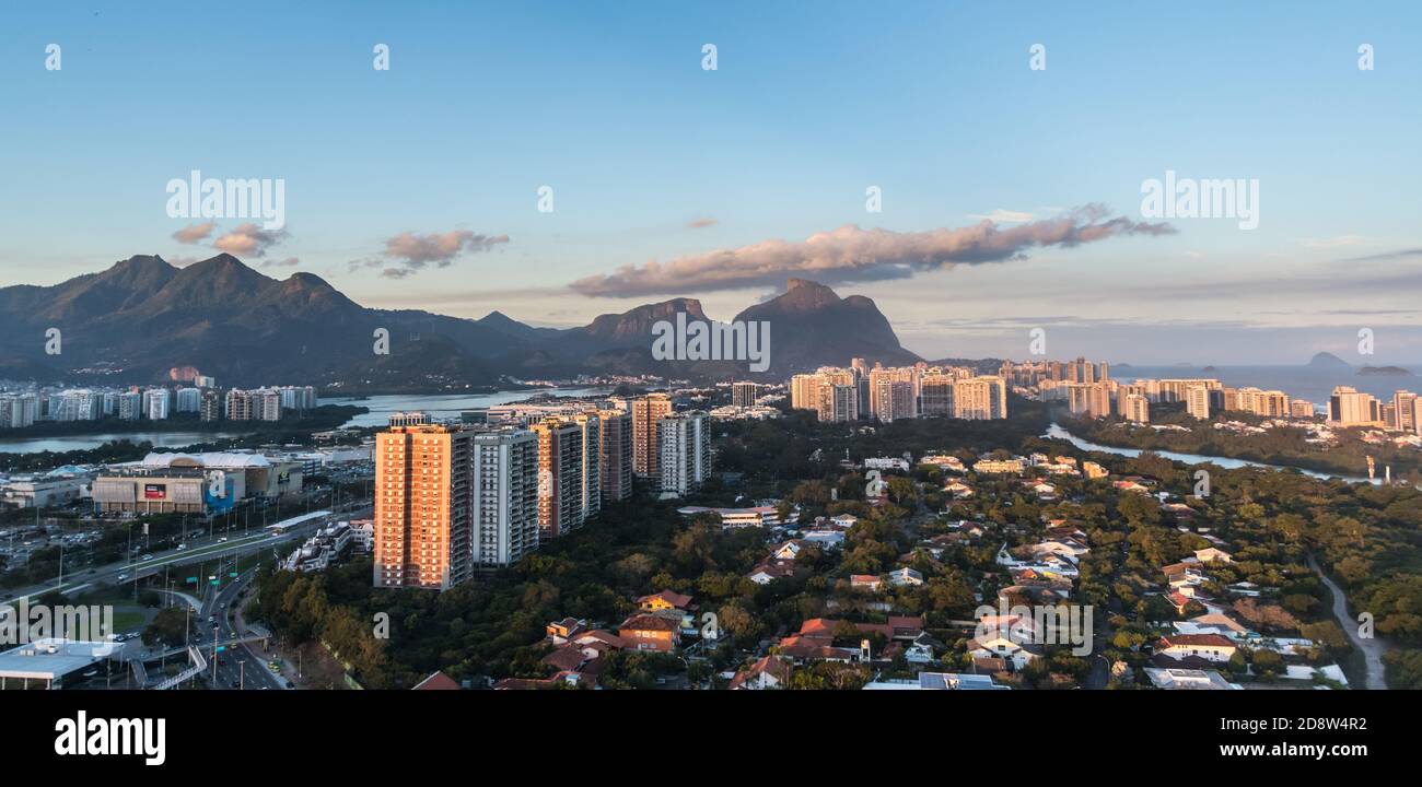 Rio de Janeiro aerial view shot from a helicopter during a wonderful sunset Stock Photo