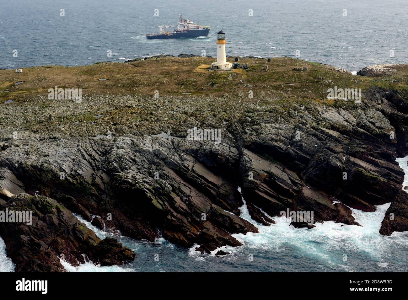 Aerial view of Sule Skerry lighthouse Stock Photo
