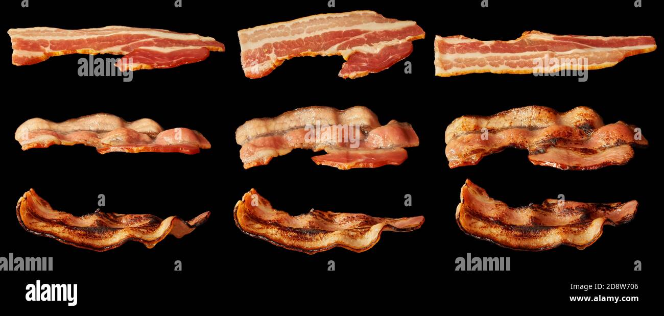 Bacon slices roast degree. Set of meaty smoked bacon strips isolated Stock Photo Alamy