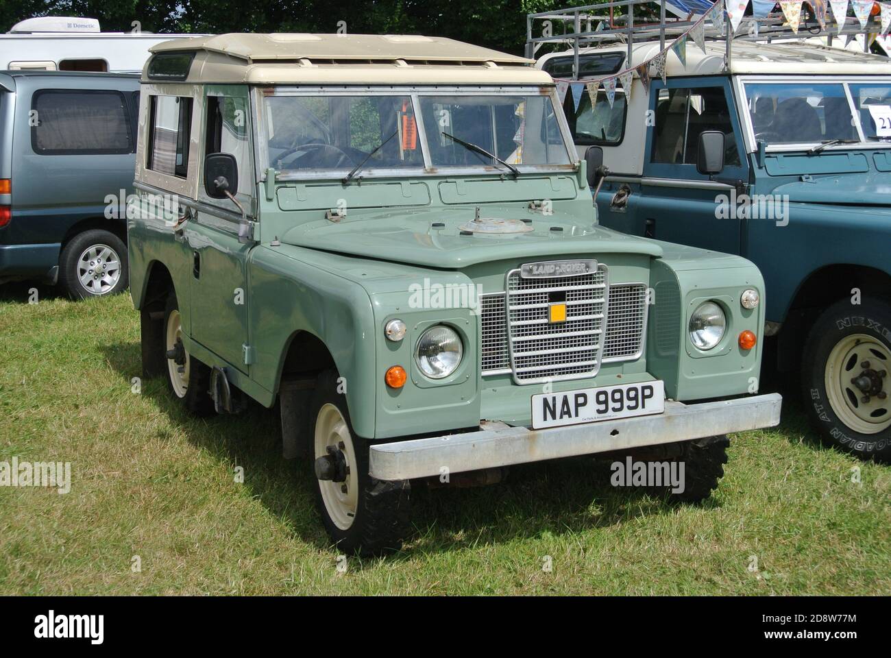 A 1976 Land Rover 88 series 3 parked up on display at the Torbay Steam Fair, Churston, Devon, England, UK. Stock Photo