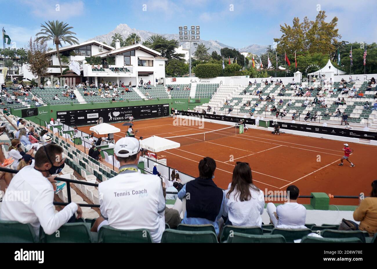 Marbella, Spain. 1st Nov 2020 #ATP Tennis Challengers Tour. AnyTech 365  #Marbella Open #Puente Romano Tennis Club Marbella Spain.11.01.2020.  Security for entry on final day and Centre Court view. Credit: Leo Mason