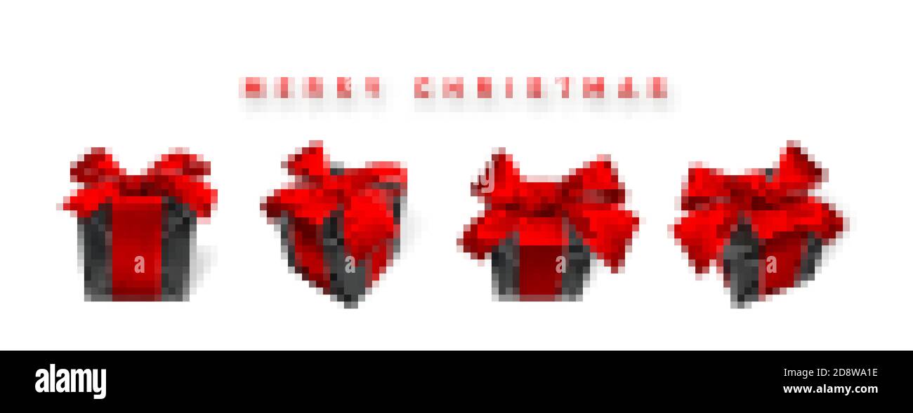 Realistic black christmas gift box with red bow isolated on white ...