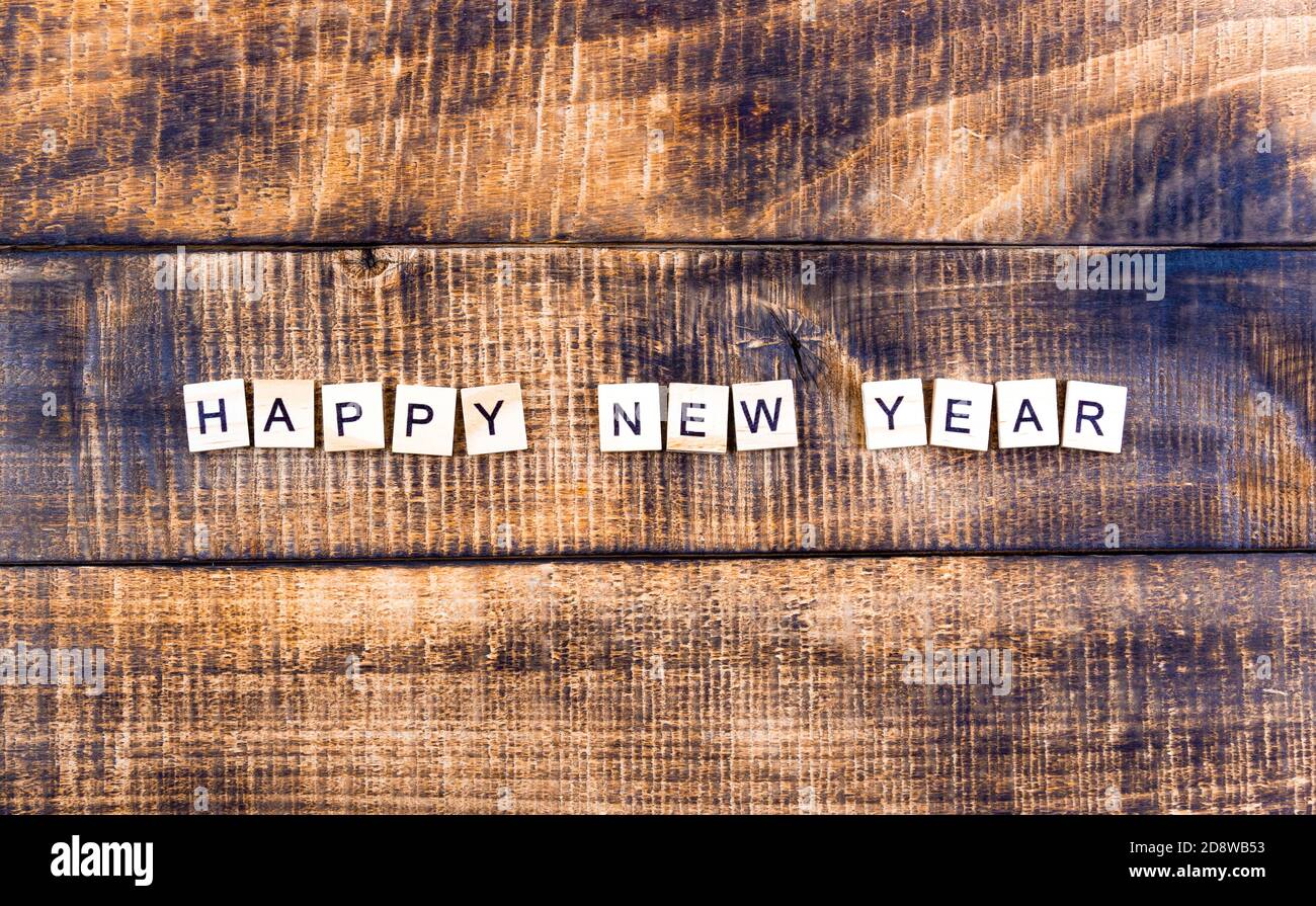 Happy New Year. horizontal orientation on wooden background, festive background concept Stock Photo