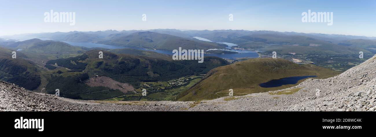 Panoramic view from Ben Nevis of Loch Meall and Fort William Highlands Scotland Stock Photo