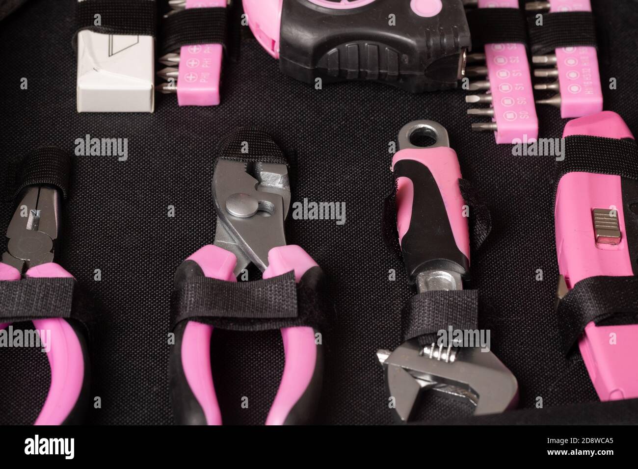 Home master's toolkit with pink handles Stock Photo