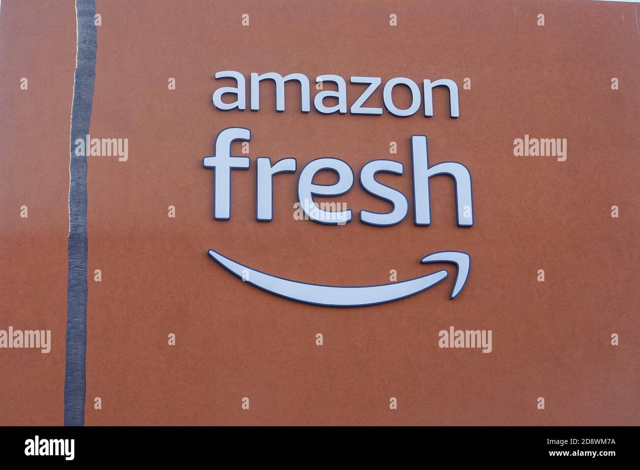 Amazon fresh sign at their new tech smart grocery store in Irvine
