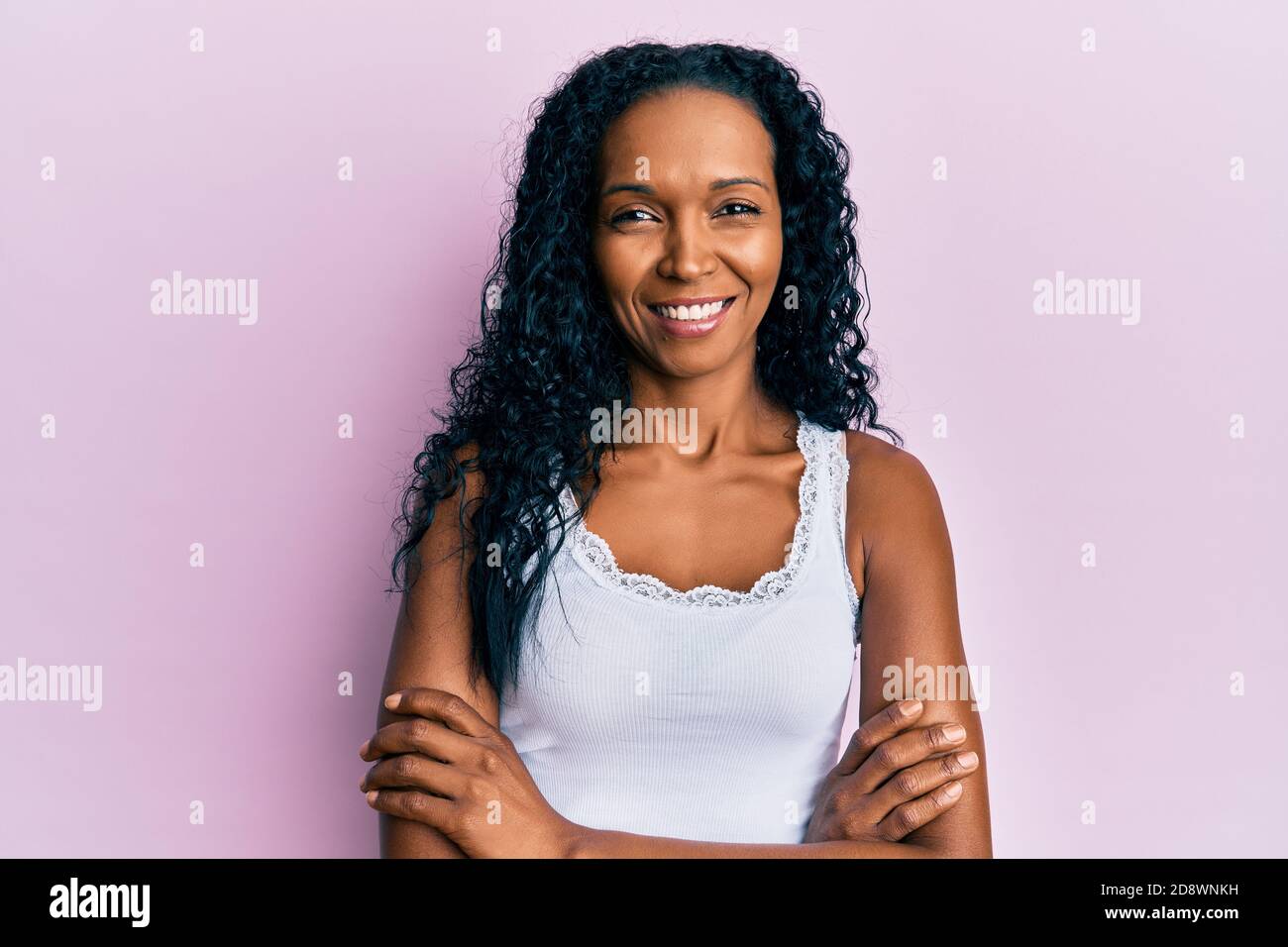 Middle age african american woman wearing casual clothes happy face ...