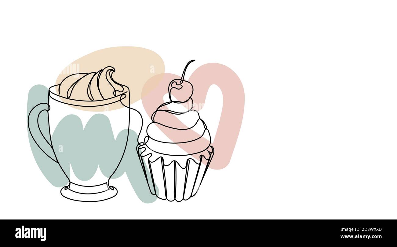 Cupcake with a cherry in a linear style. Stock Vector