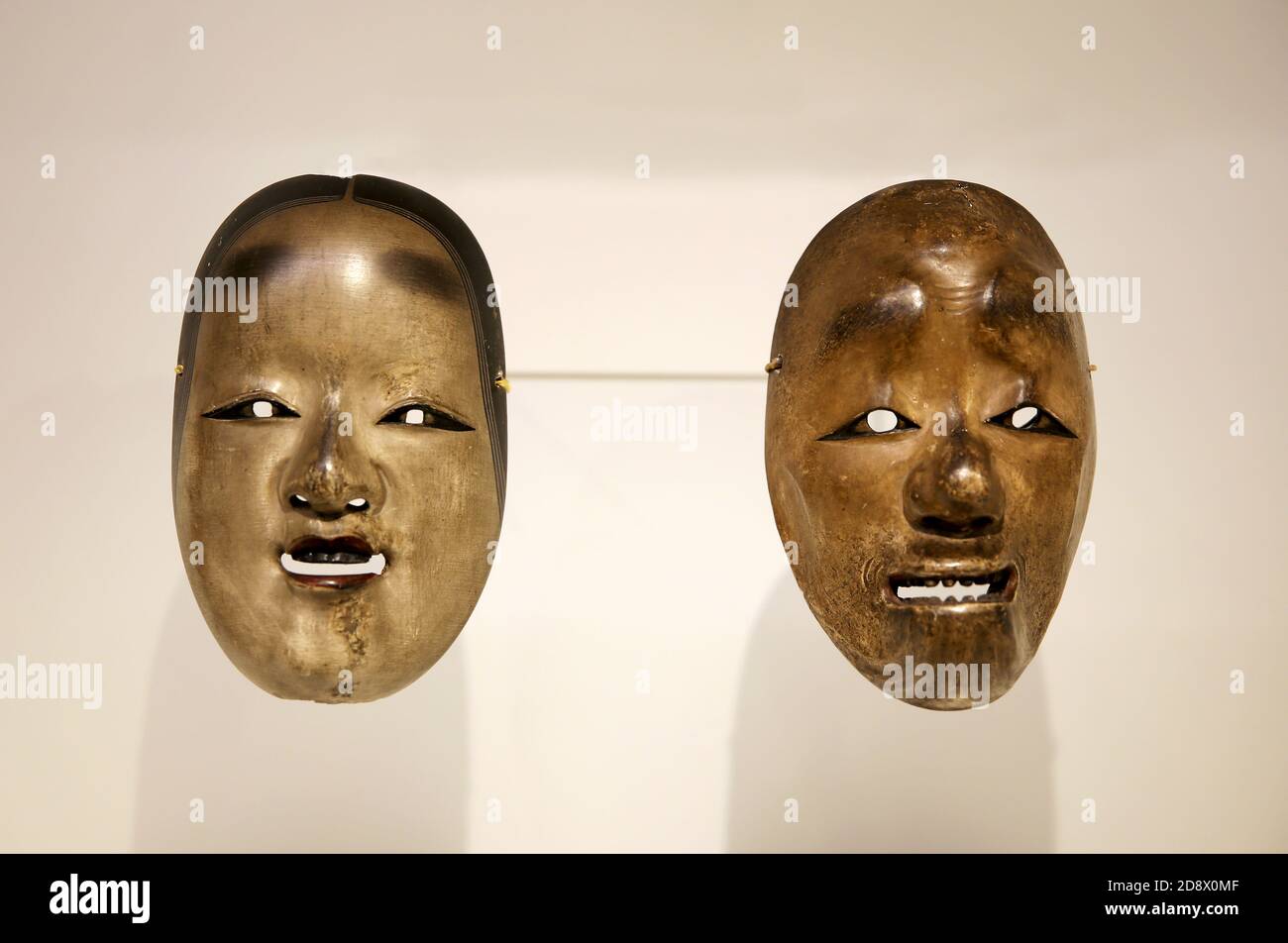 Noh theatre masks (Ko-omote and Rojo) Japan. 16th-18th centuries. Carved and painted wood. Museum of World Cultures. Barcelona. Spain. Stock Photo