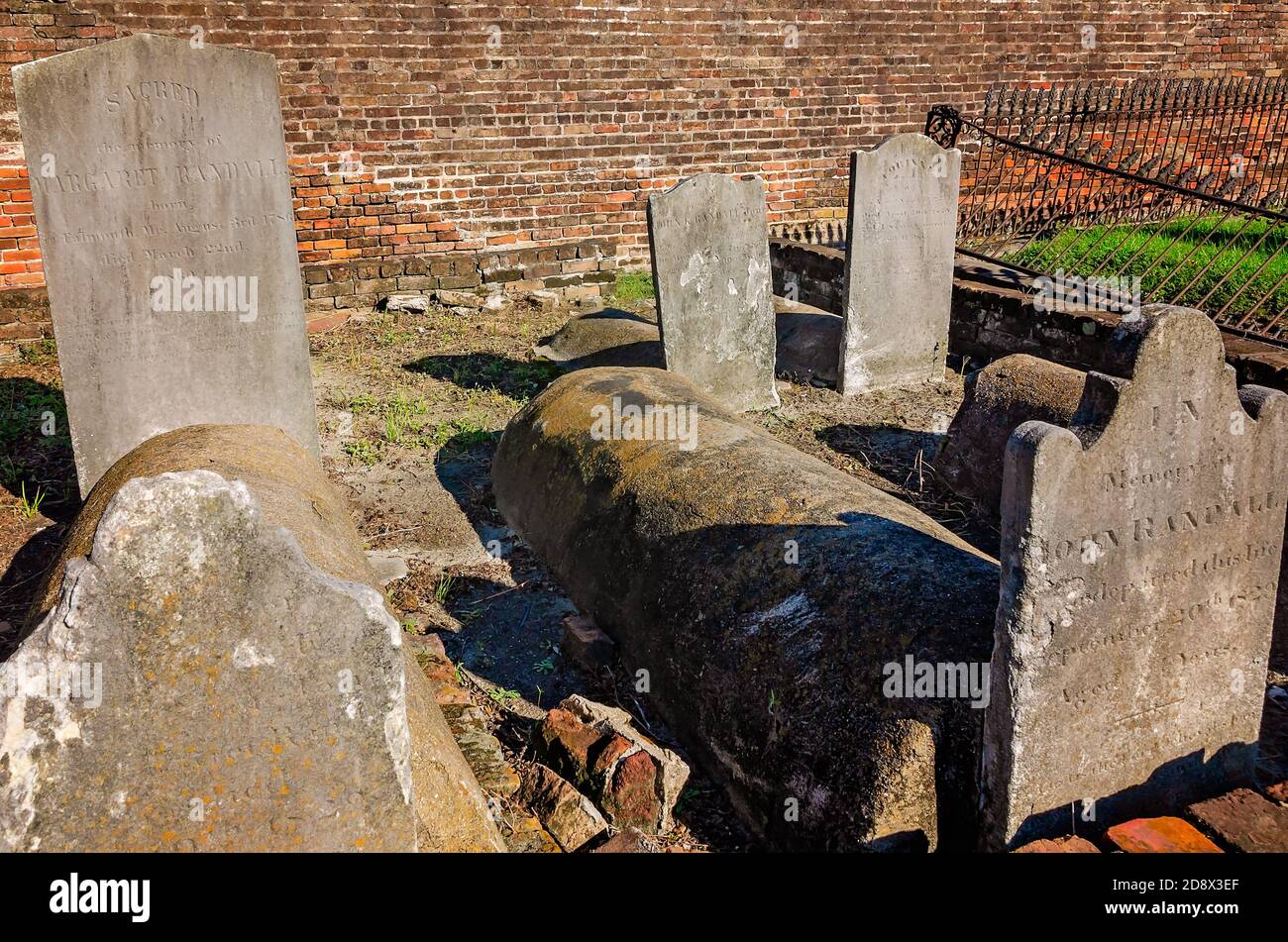 Headstones stand in Church Street Graveyard, Oct. 31, 2020, in Mobile