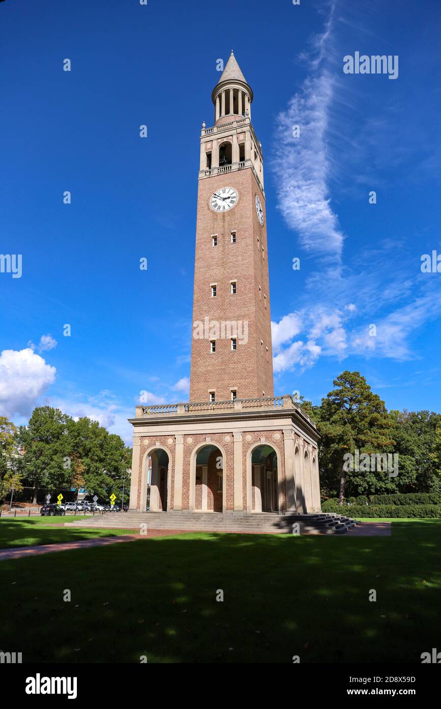Chapel Hill, NC / USA - October 21, 2020: Bell tower on UNC Campus Stock Photo