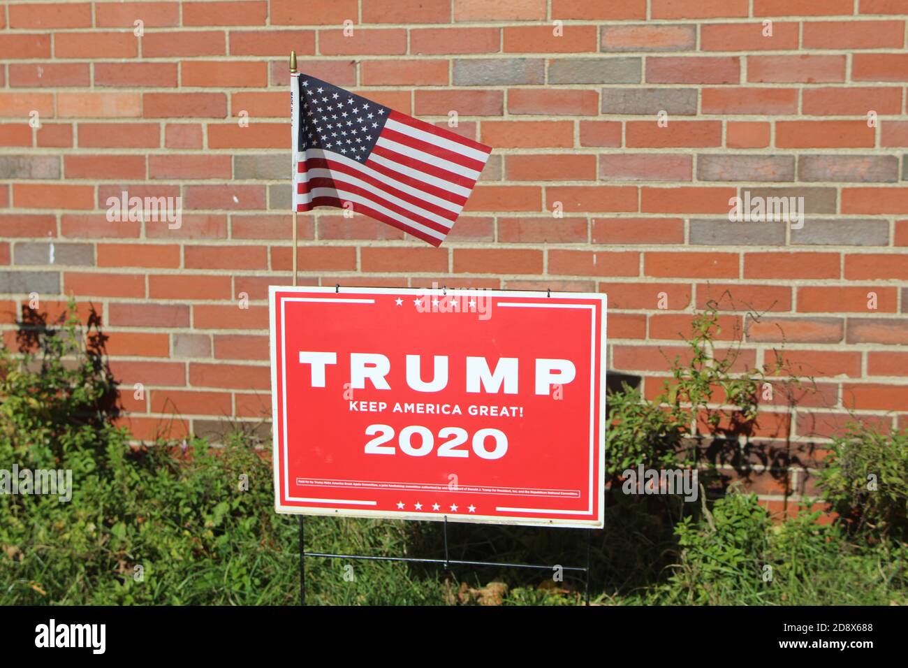 Trump Keep America Great 2020 with US flag in Morton Grove, Illinois Stock Photo