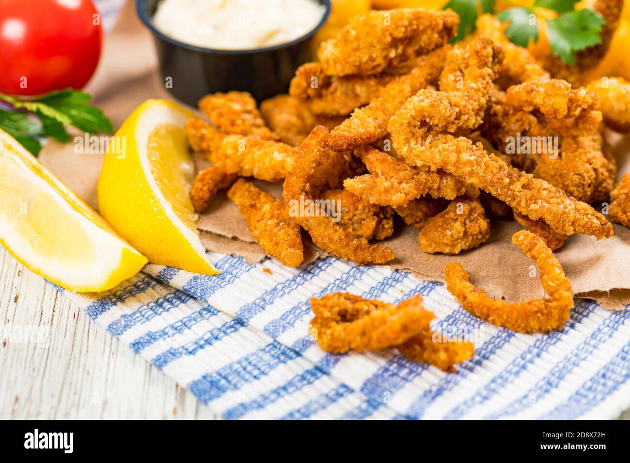 Crispy Breaded Clam Strips Snack Size. Deep Fried Breaded Clams Fingers
