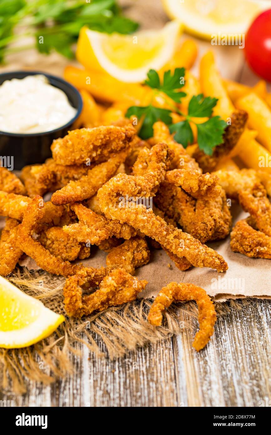 Crispy Breaded Clam Strips Snack Size. Deep Fried Breaded Clams Fingers