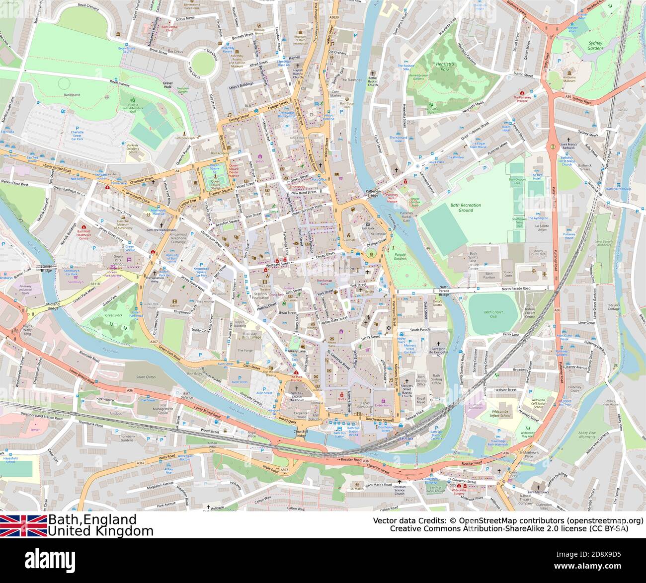 Street Map Of Bath Bath,England,United Kingdom Stock Vector Image & Art - Alamy
