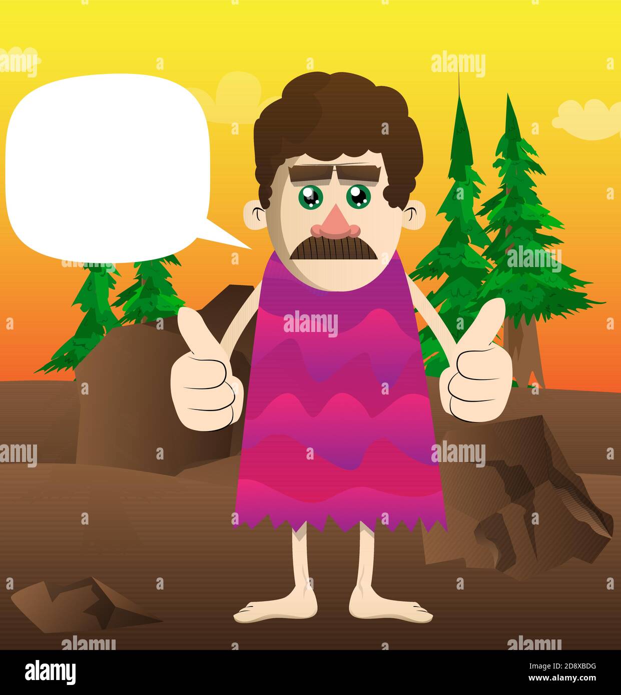 Cartoon caveman making thumbs up sign with two hands. Vector ...