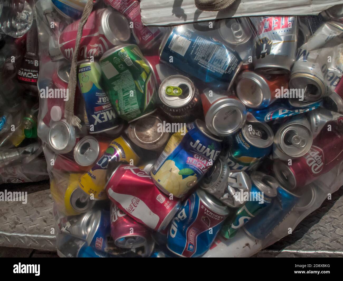 Soda drink cans collected for recycling Stock Photo