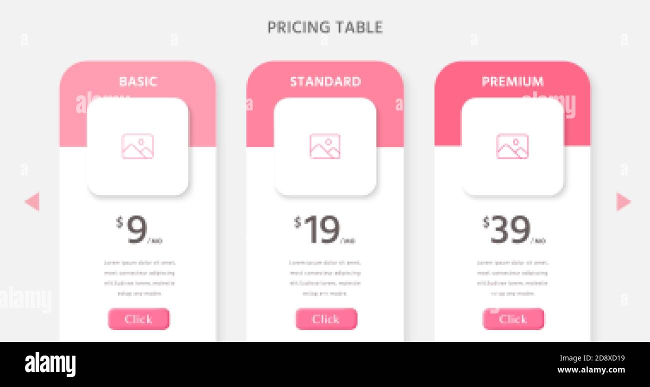 Pricing table design infographic for website or presentation Stock