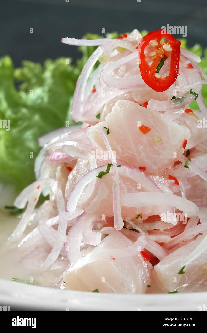 step by step Ceviche, classic dish of Peruvian cuisine Stock Photo