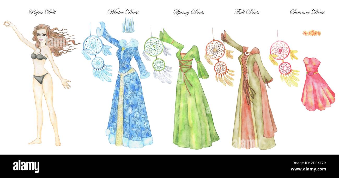 Colorful set with dress up paper doll, seasonal costumes and dress of ...