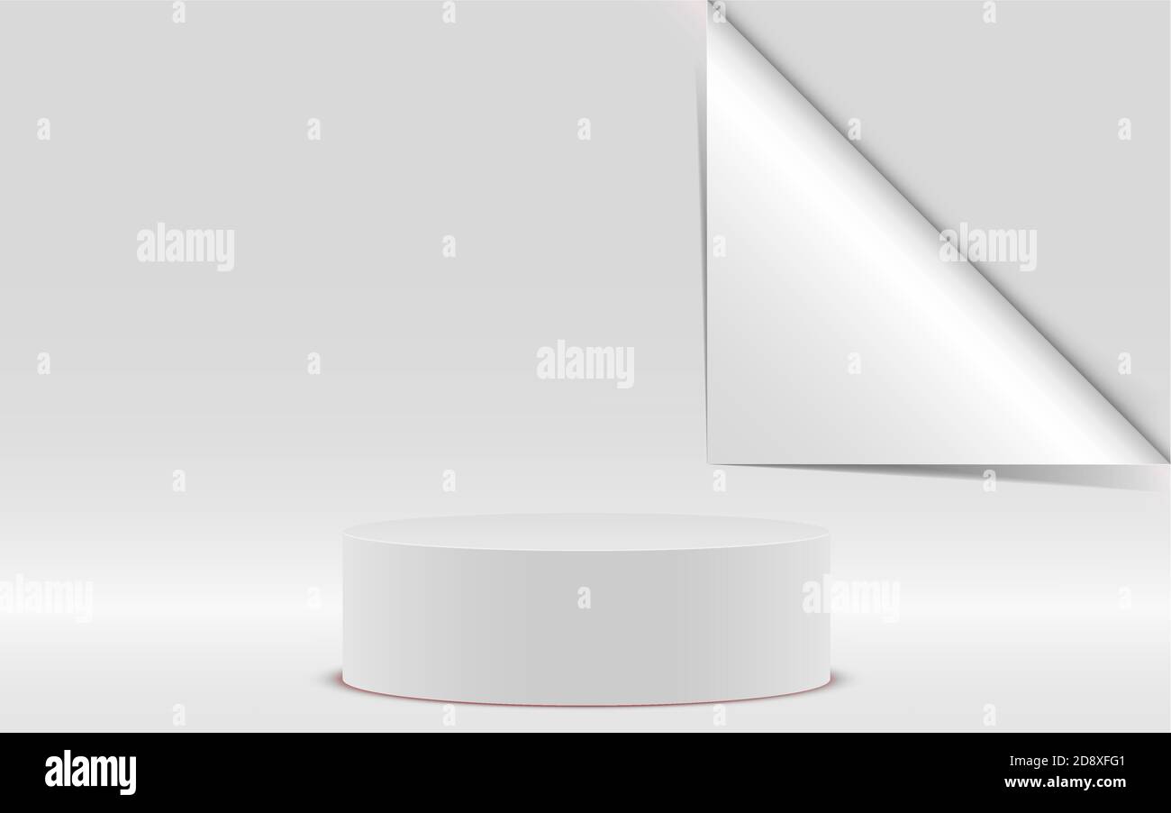 white podium with white paper background in the studio room Stock ...