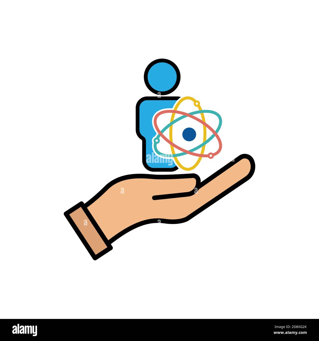 Scientist flat symbol. People and Hand flat icon with atom. Design template vector Stock Vector