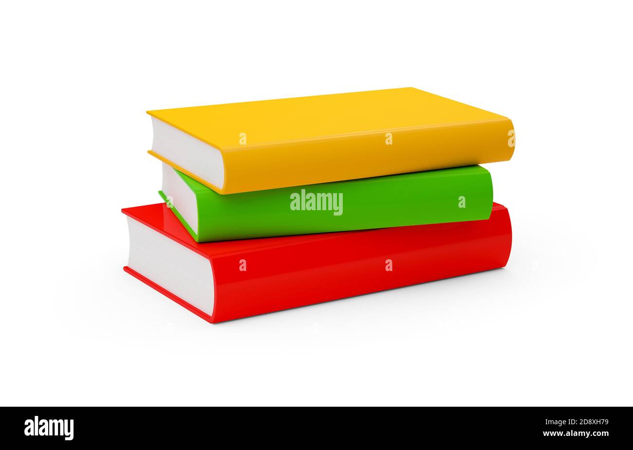 Orange, red, and green hardcover books with blank covers stacked 