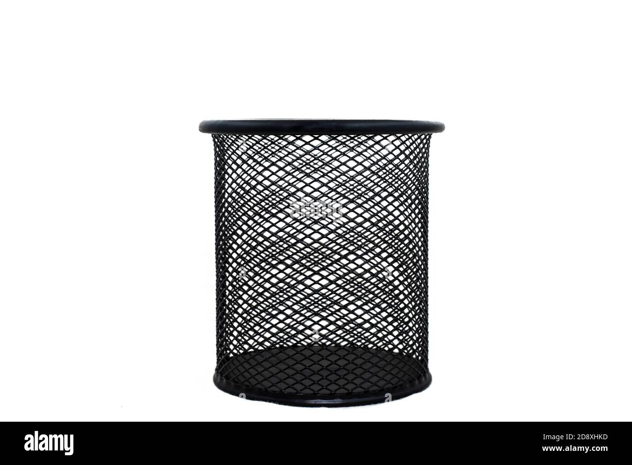 Empty black basket Pen holder on white backgrounds Stock Photo