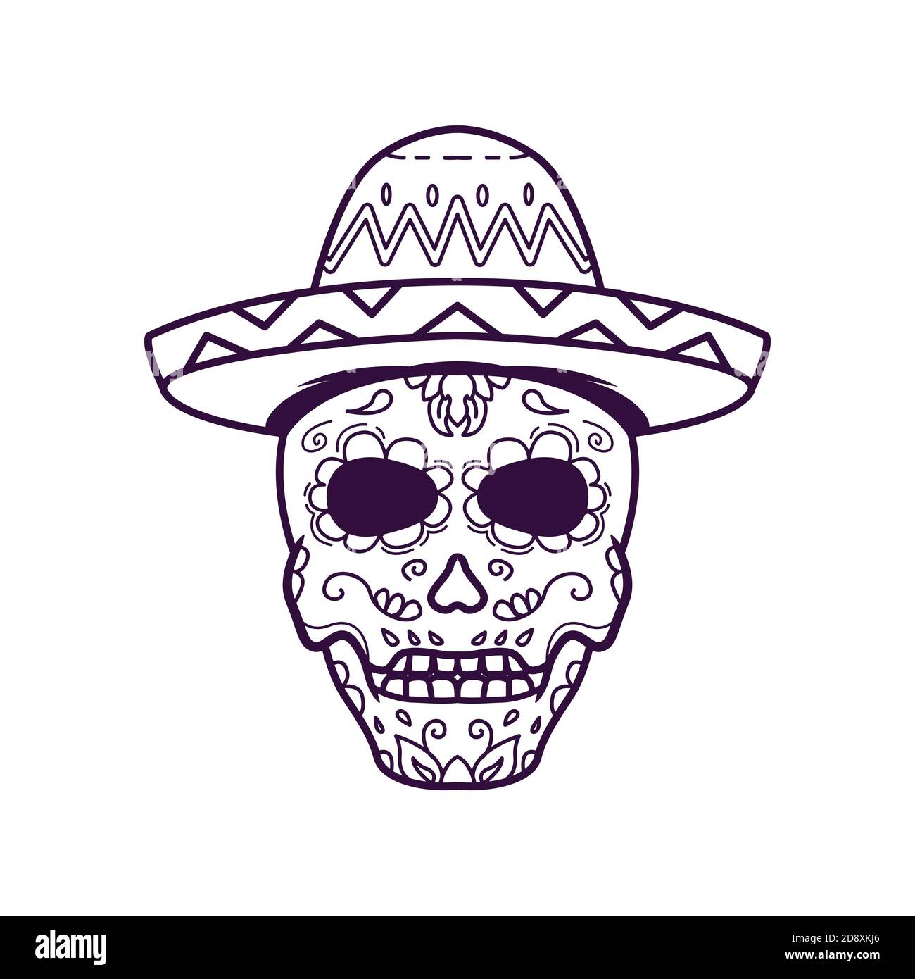 Head skull wearing hat, vector illustration. Dia De Los Muertos Stock Vector