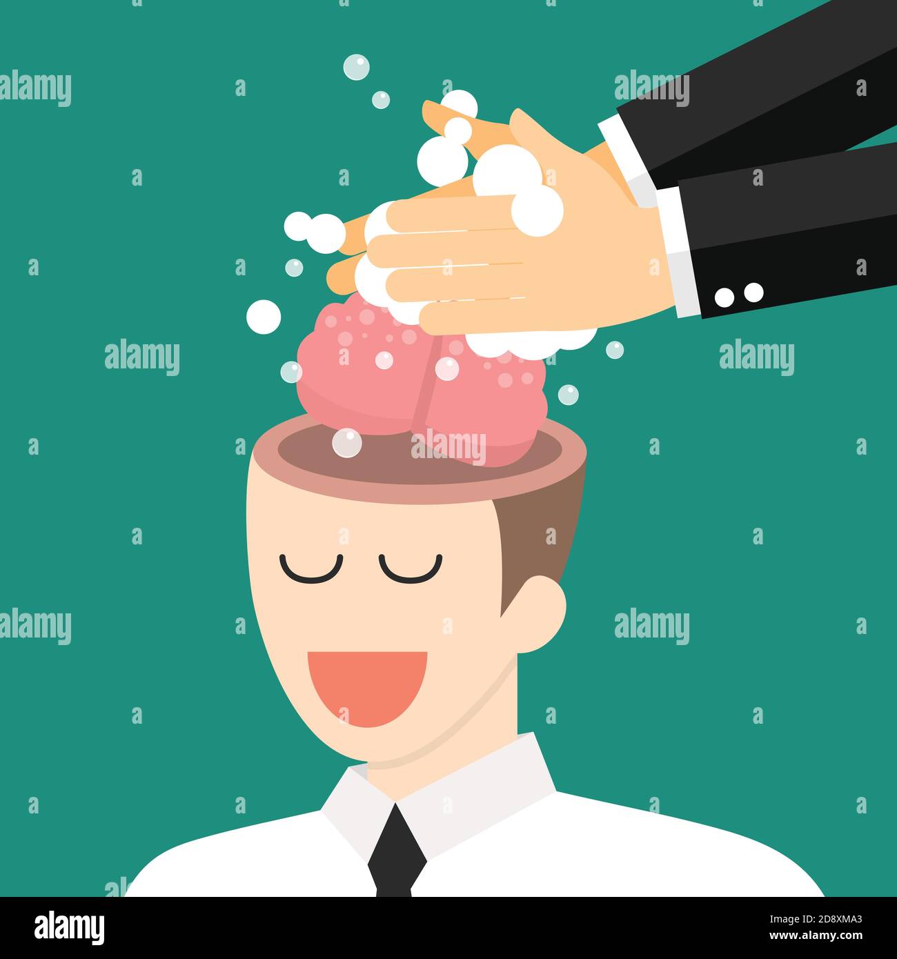 Hand washing enemy businessmans brain. Brainwashing concept. vector illustration Stock Vector