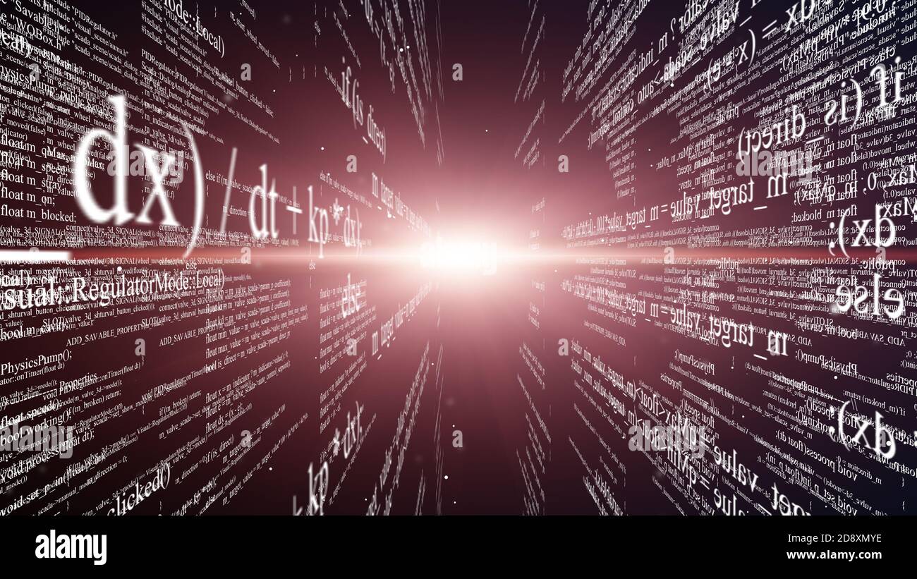 Blocks of program code flying in virtual space Stock Photo - Alamy