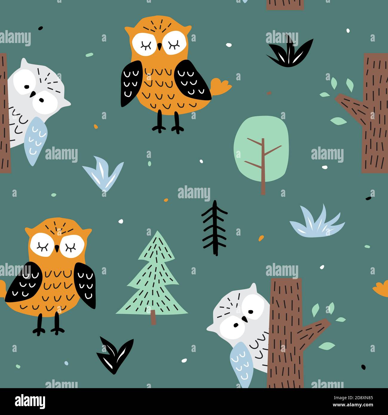 Childish seamless pattern with cute owl . Creative texture for fabric and textile Stock Vector