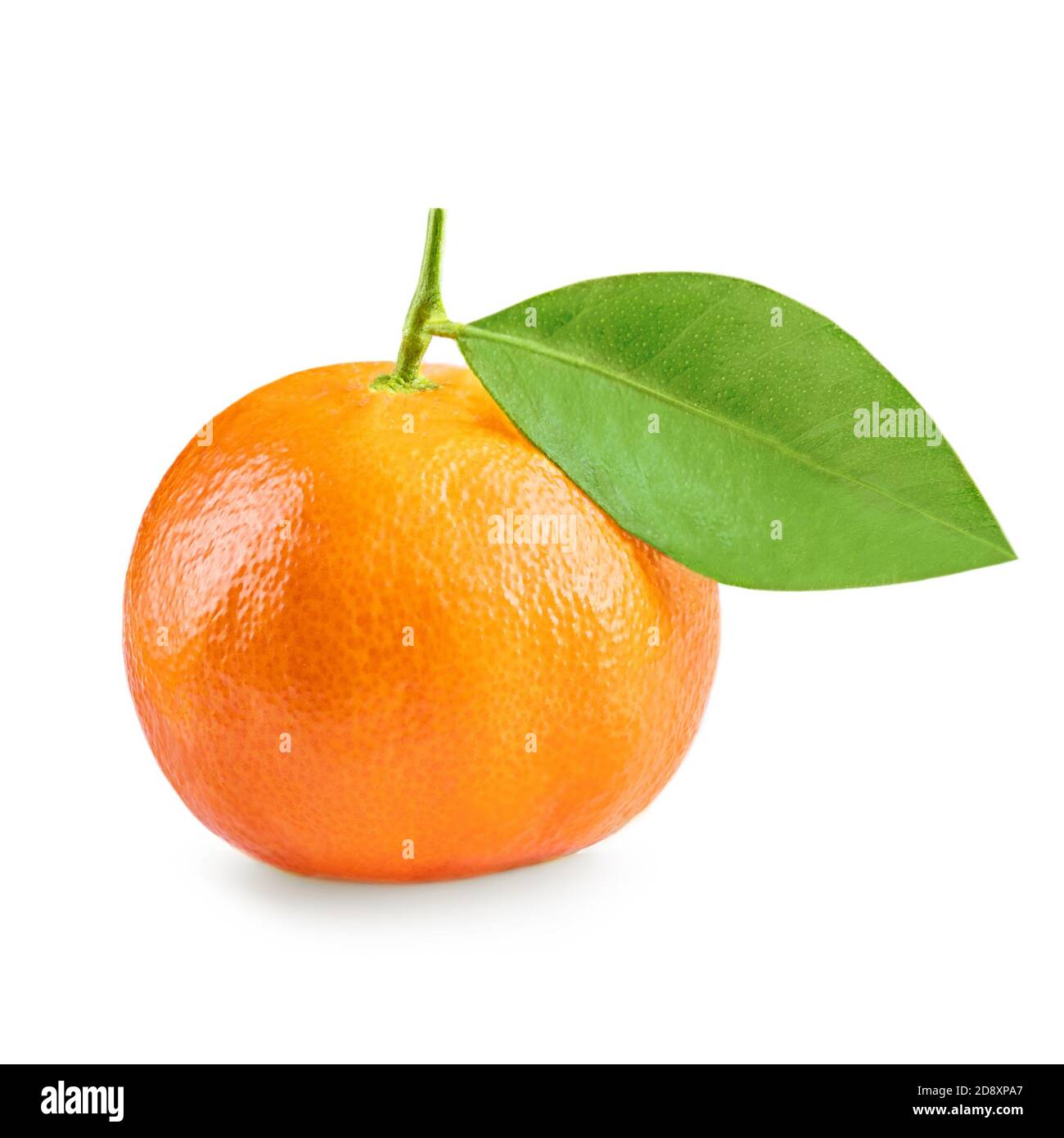 Mandarine fruit. Clementine with  green leaf isolated on white background Stock Photo
