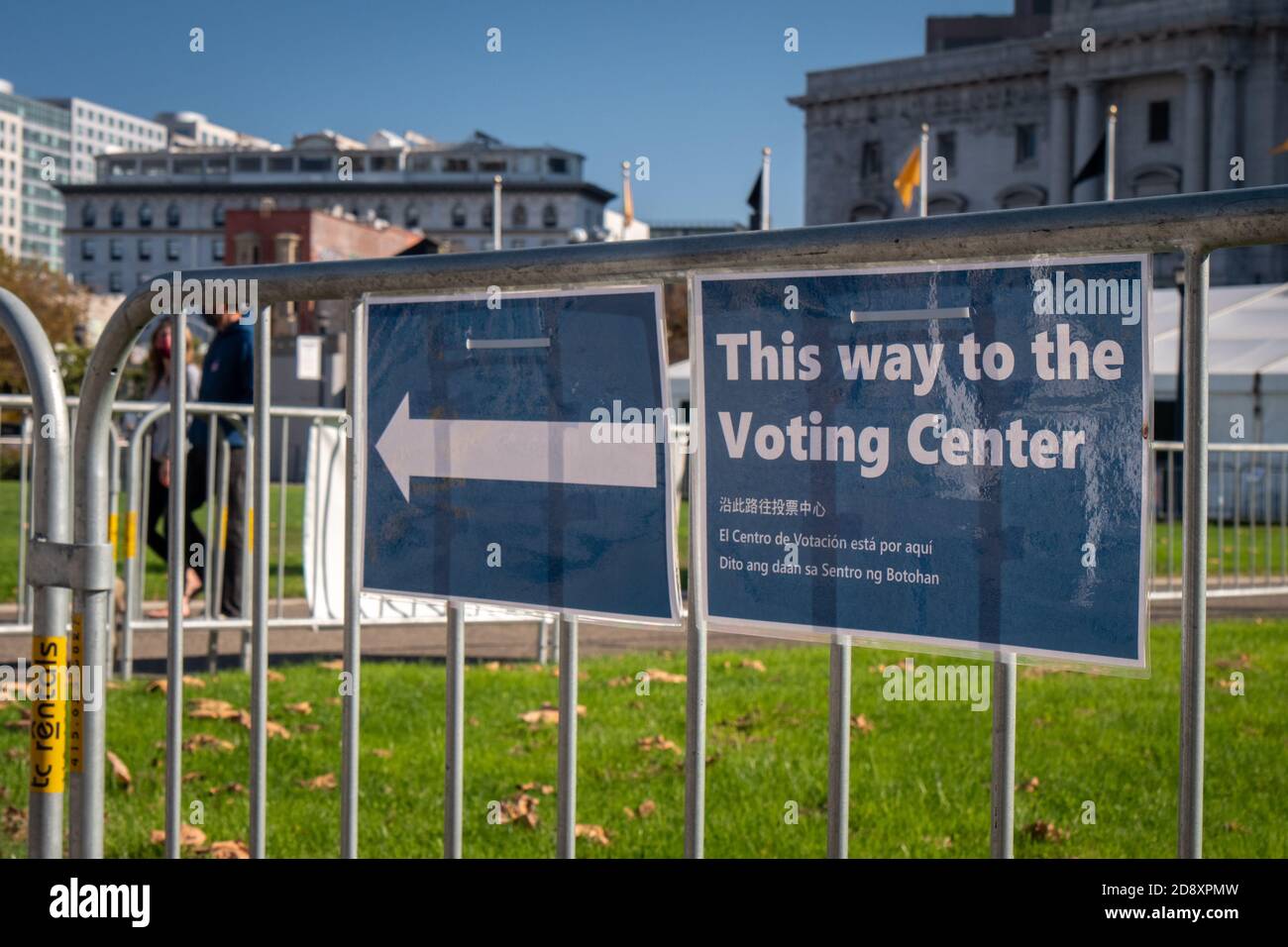 San Francisco’s Voting Center, November 1, 2020. Outside of Bill Graham Civic Auditorium, opens for voters to vote in-person or drop off vote-by-mail Stock Photo