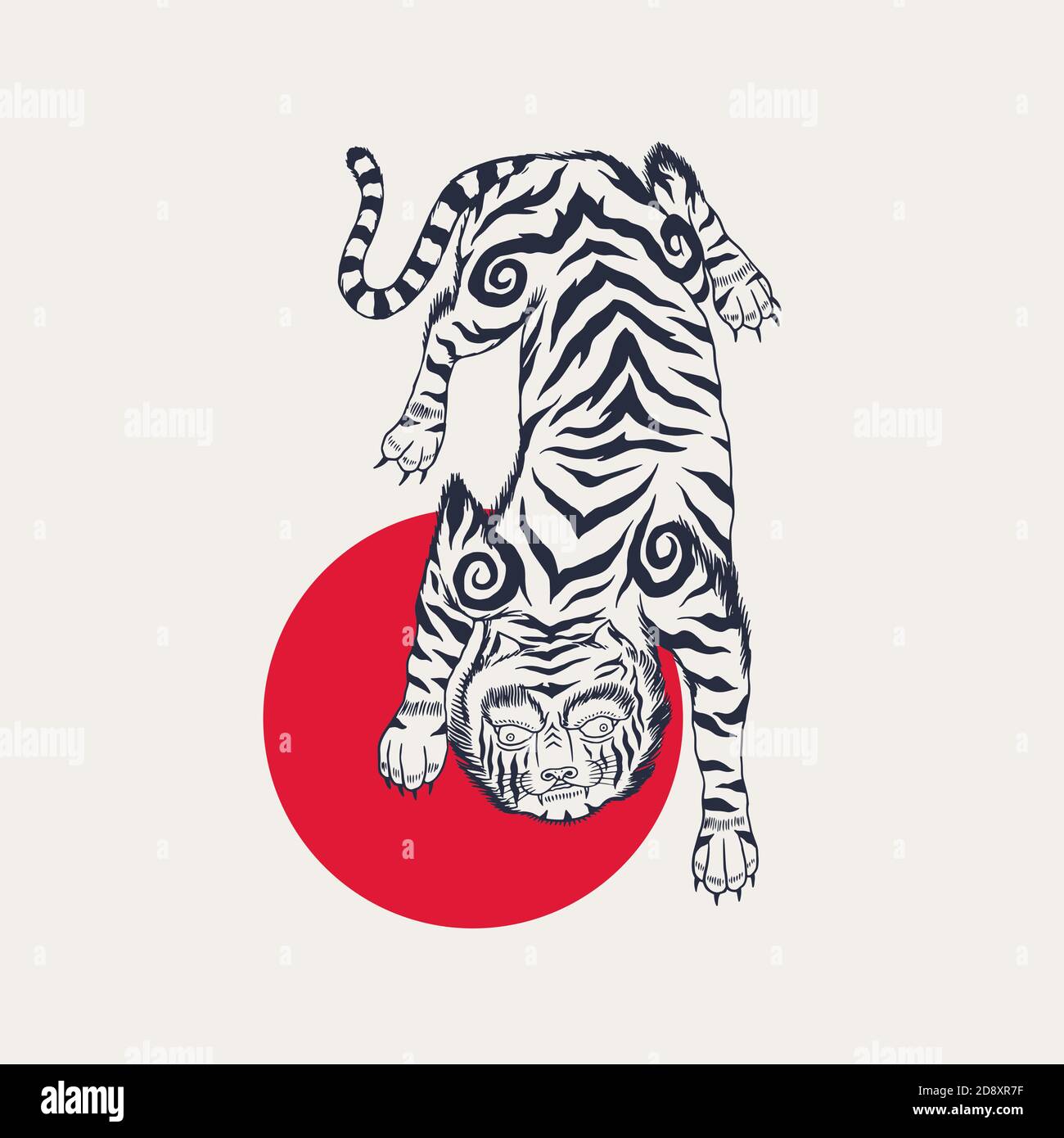 Asian Japanese tiger and red sun.. Wild animal for tattoo or sticker or  emblem. Hand drawn engraved sketch. Monochrome doodle style. Vector Stock  Vector Image & Art - Alamy