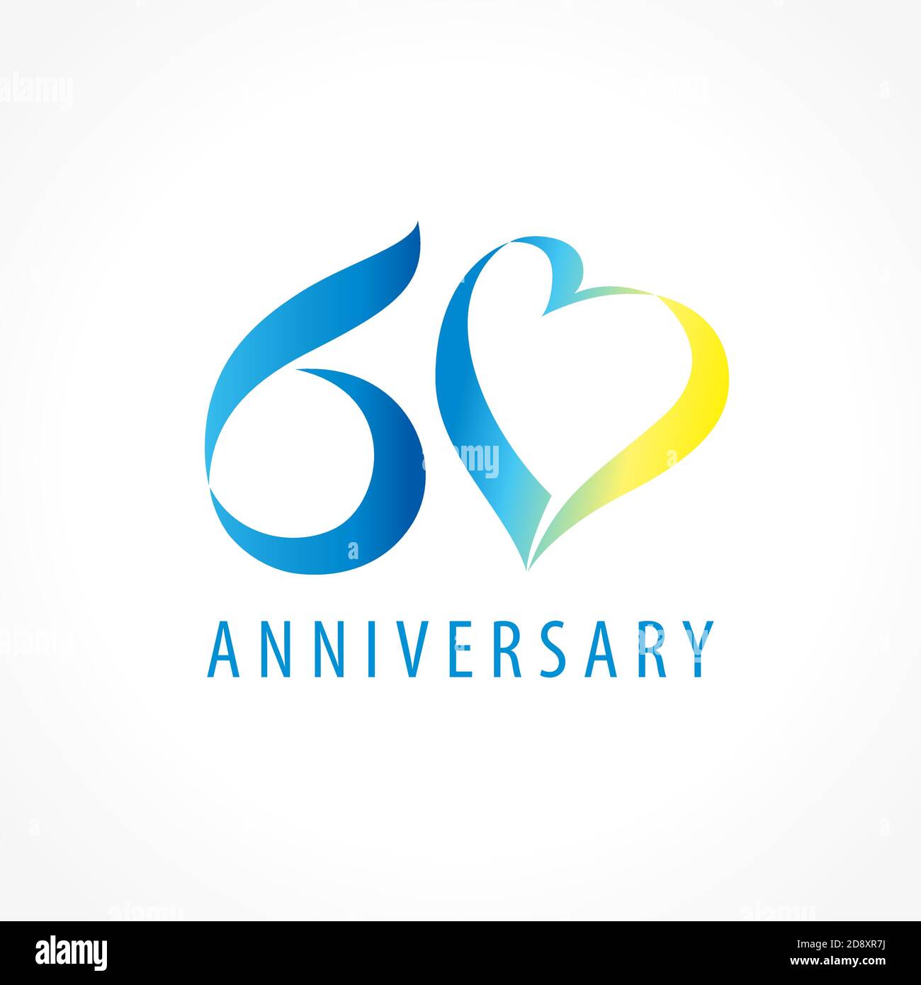 Anniversary 60 years old hearts celebrating vector digit logo. Birthday greetings with framed tape heart shape. Holiday abstract numbers or letter o. Stock Vector