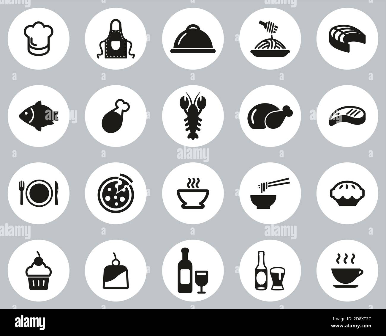 Lunch Or Restaurant Lunch Icons Black & White Flat Design Circle Set ...