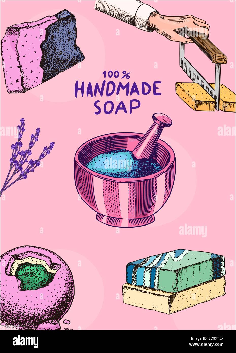 Bubble Bath soap poster or banner. Washing hands in vintage style