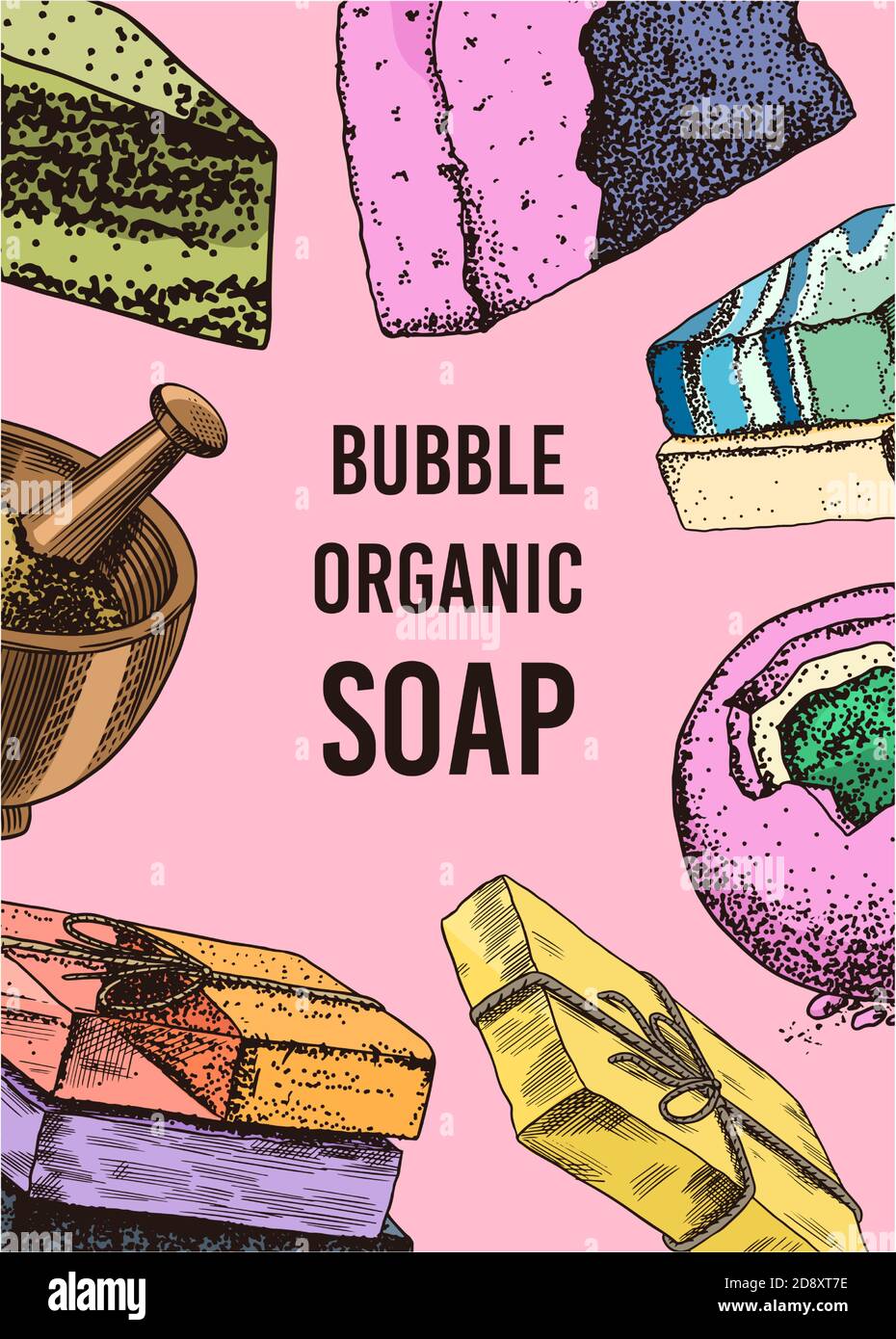 Bubble Bath soap poster or banner. Washing hands in vintage style