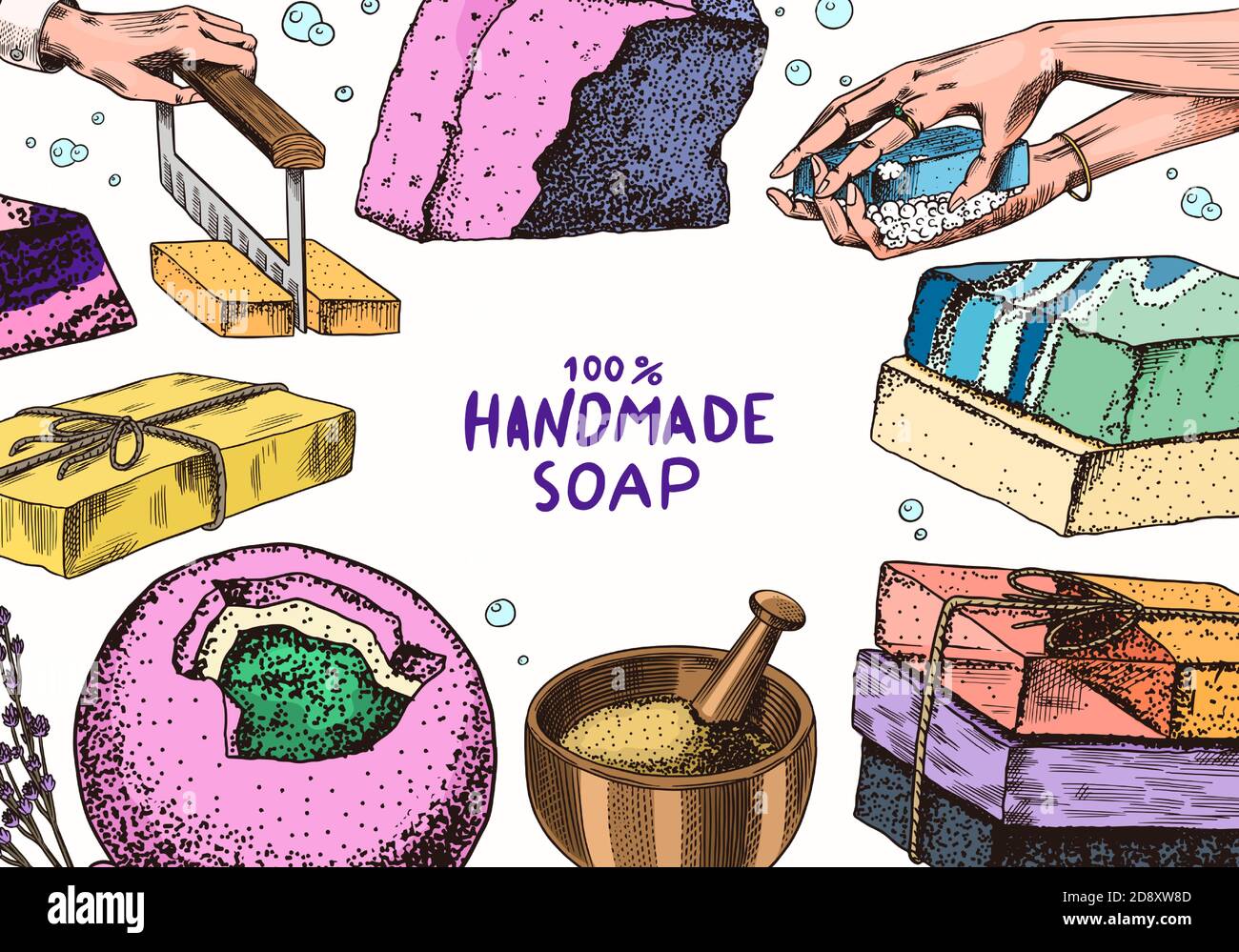 Bubble Bath soap set. Washing hands in vintage style. Homemade