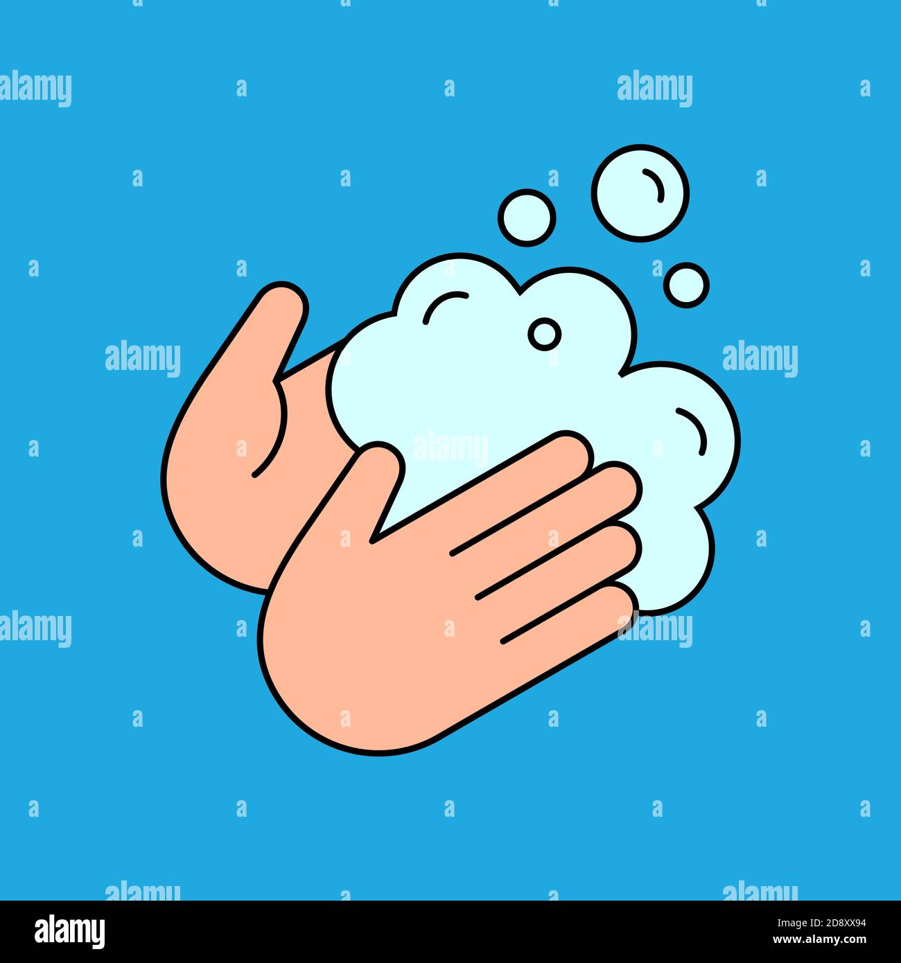 Washing hands with soap color icon. Palms with soap foam and bubbles