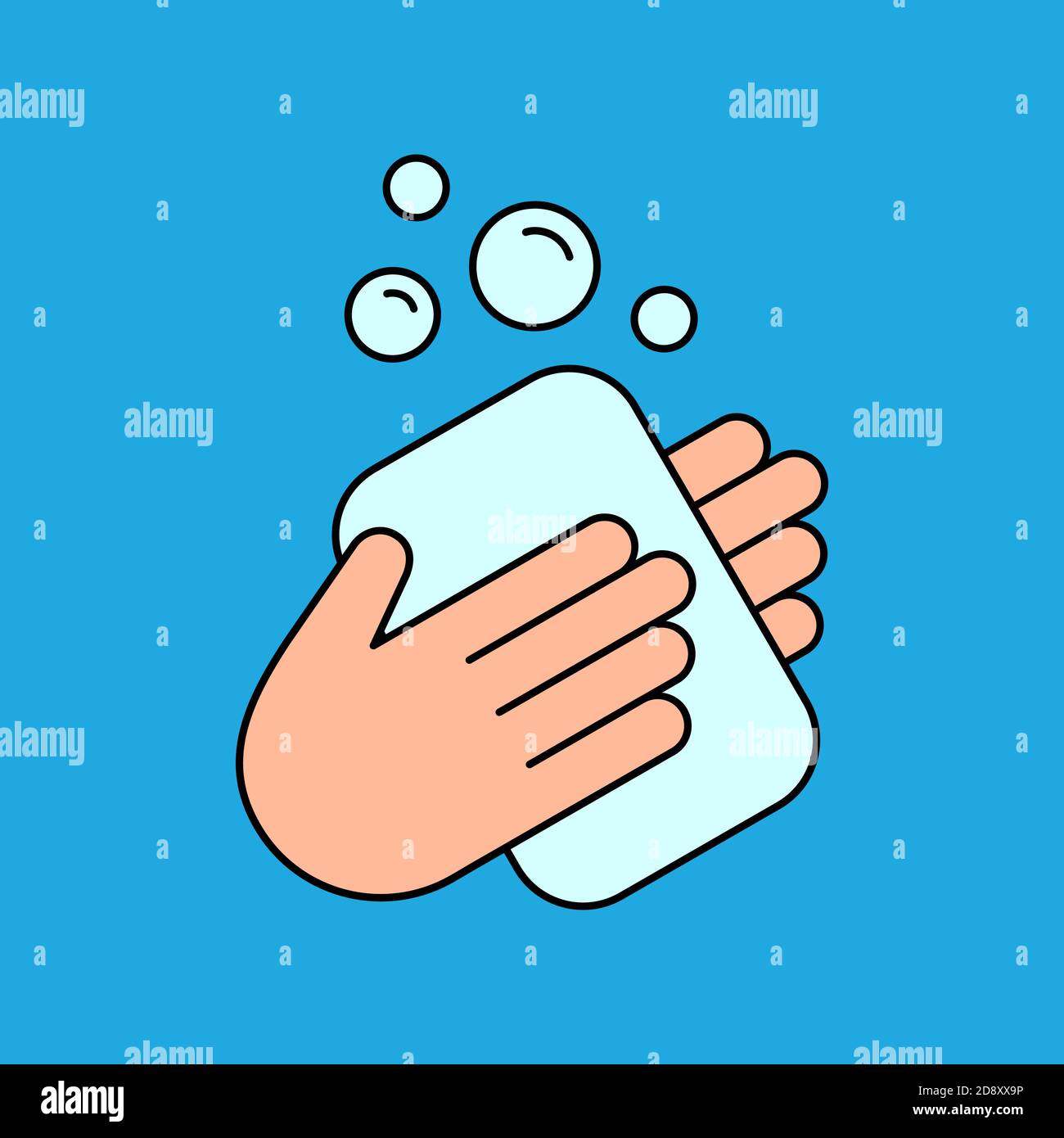 Washing hands with soap bar color icon. Palms with soap bar and bubbles