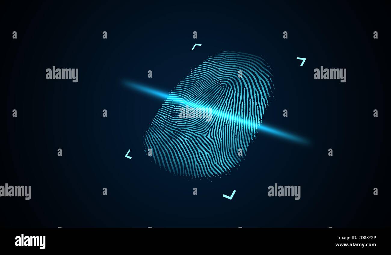 Scanning fingerprint from finger. Biometric and security concept. 3D ...