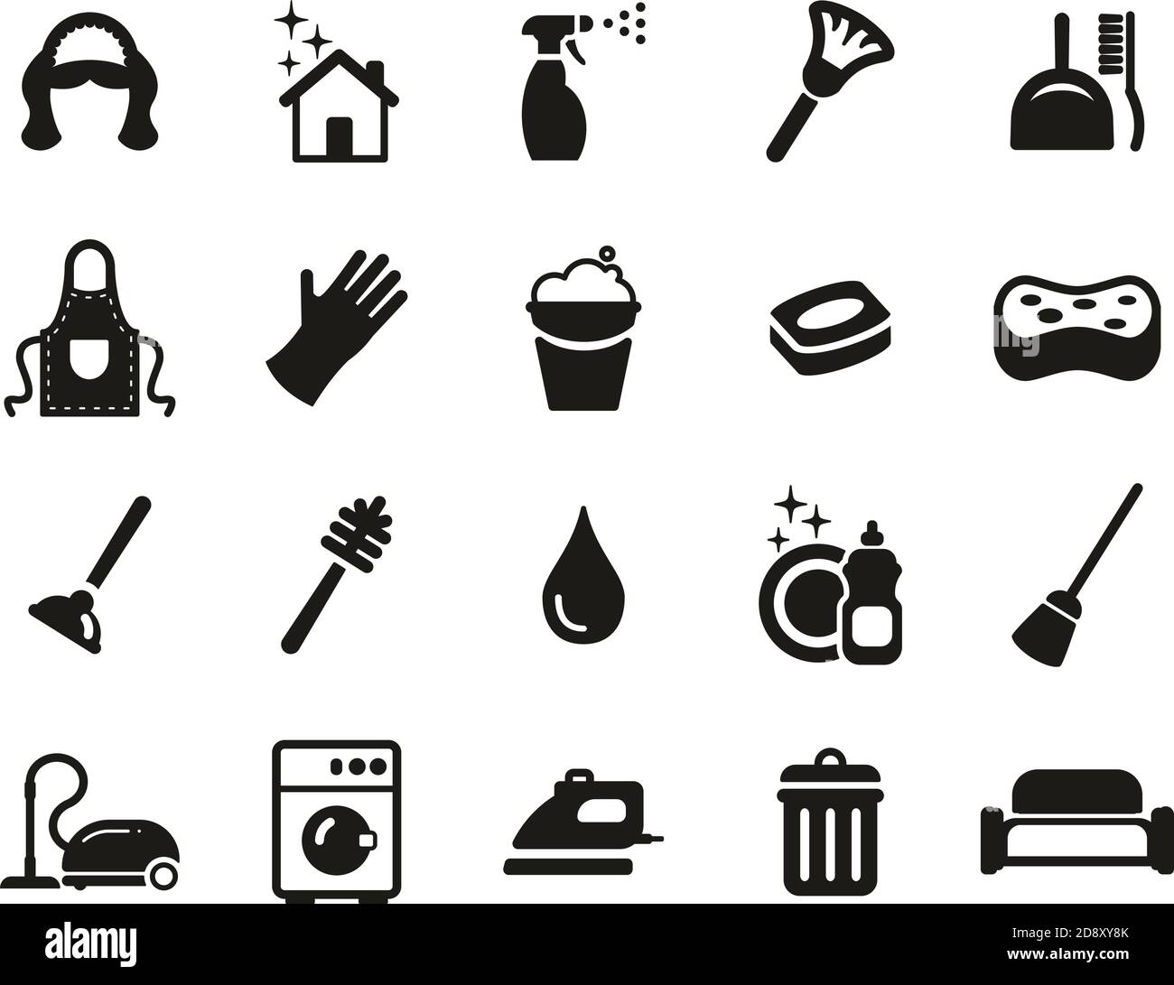Maid Or Housekeeper Icons Black & White Set Big Stock Vector Image