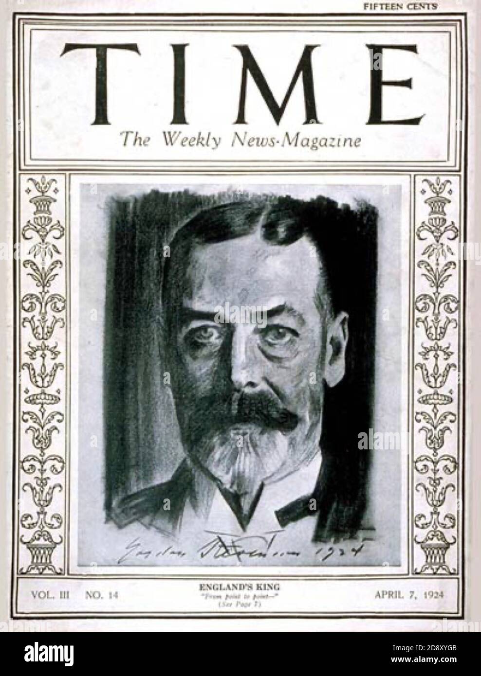 King George V portrait as featured on the front cover of Time magazine on the 7th April 1924. Stock Photo