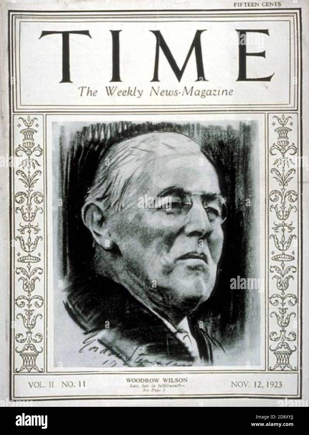 Portrait of the american president Woodrow Wilson on the cover of Time magazine. Cover Design - Gordon Stevenson Stock Photo