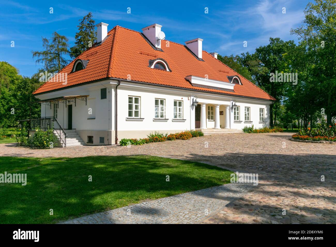 Dabrowa, a classicist manor house from 1852, Museum of the landed gentry, Masovian Voivodeship, Poland Stock Photo