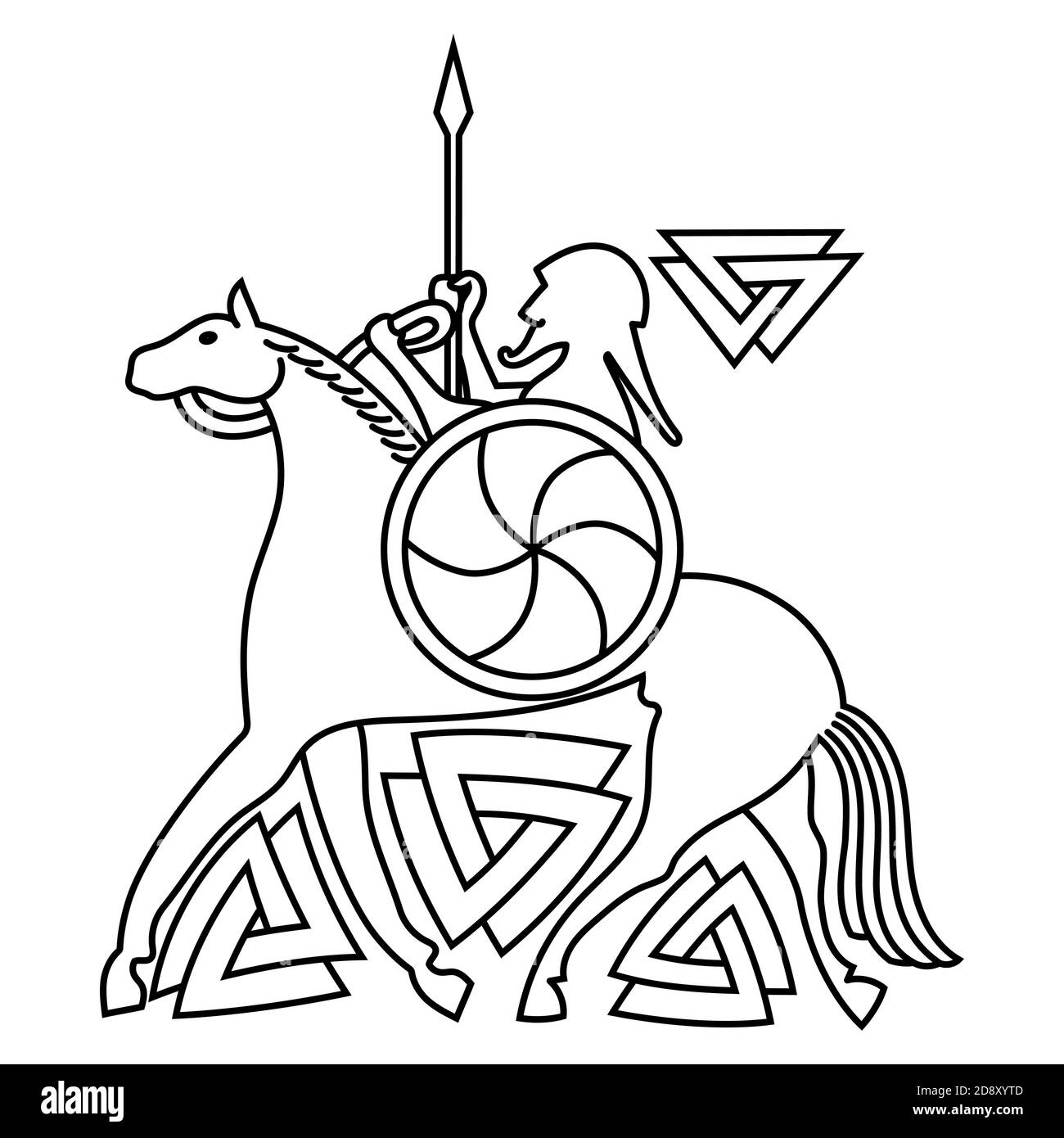 Ancient Scandinavian God Odin, God Odin on horse Sleipnir. Illustration of Norse mythology Stock Vector