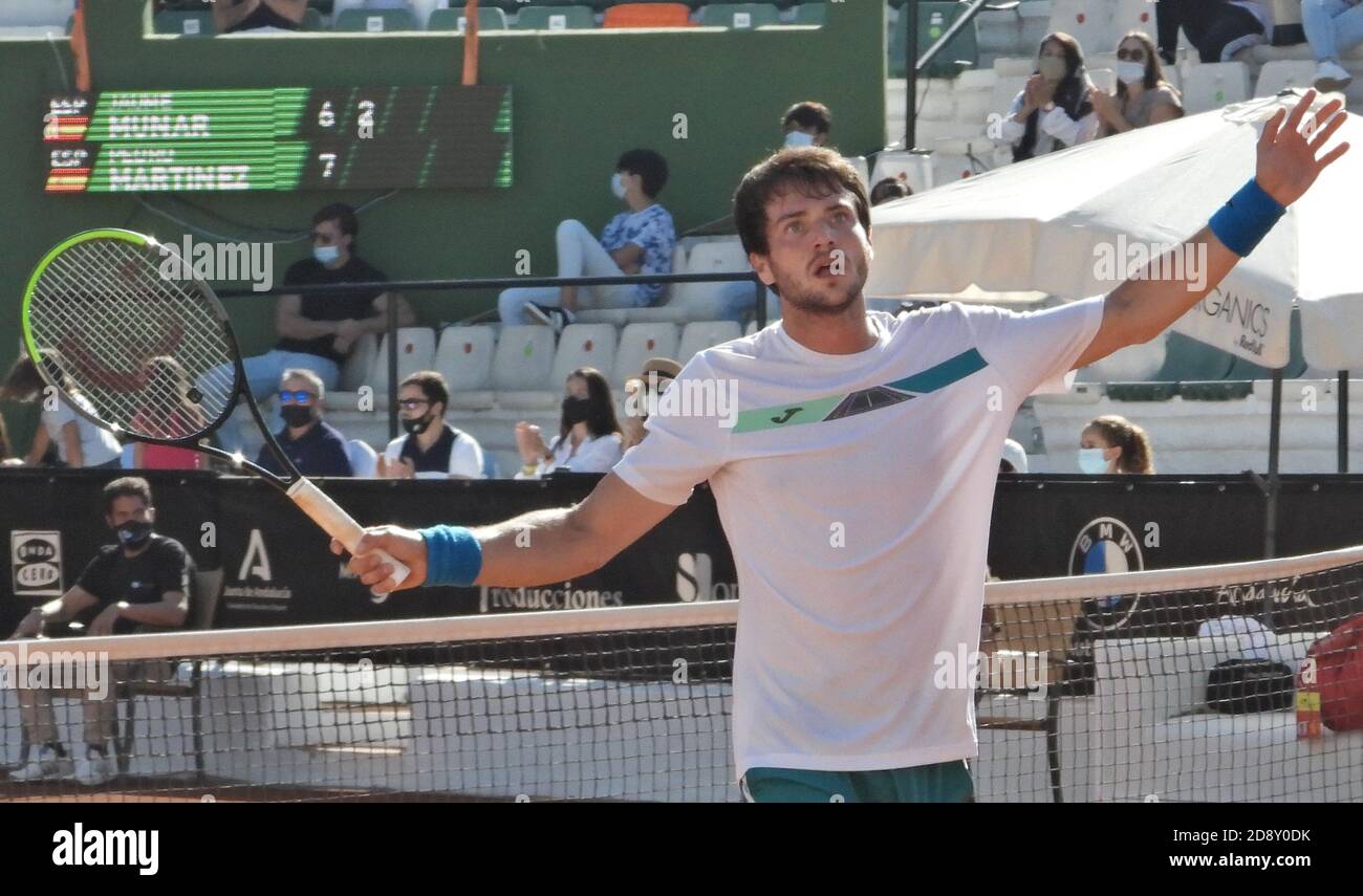 Marbella, Spain. 1st Nov 2020 #ATP Tennis Challengers Tour. AnyTech 365  #Marbella Open #Puente Romano Tennis Club Marbella Spain.11.01.2020. Final  Pedro Martinez ESP Vs Jaume Munar ESP Martinez wins the championship in