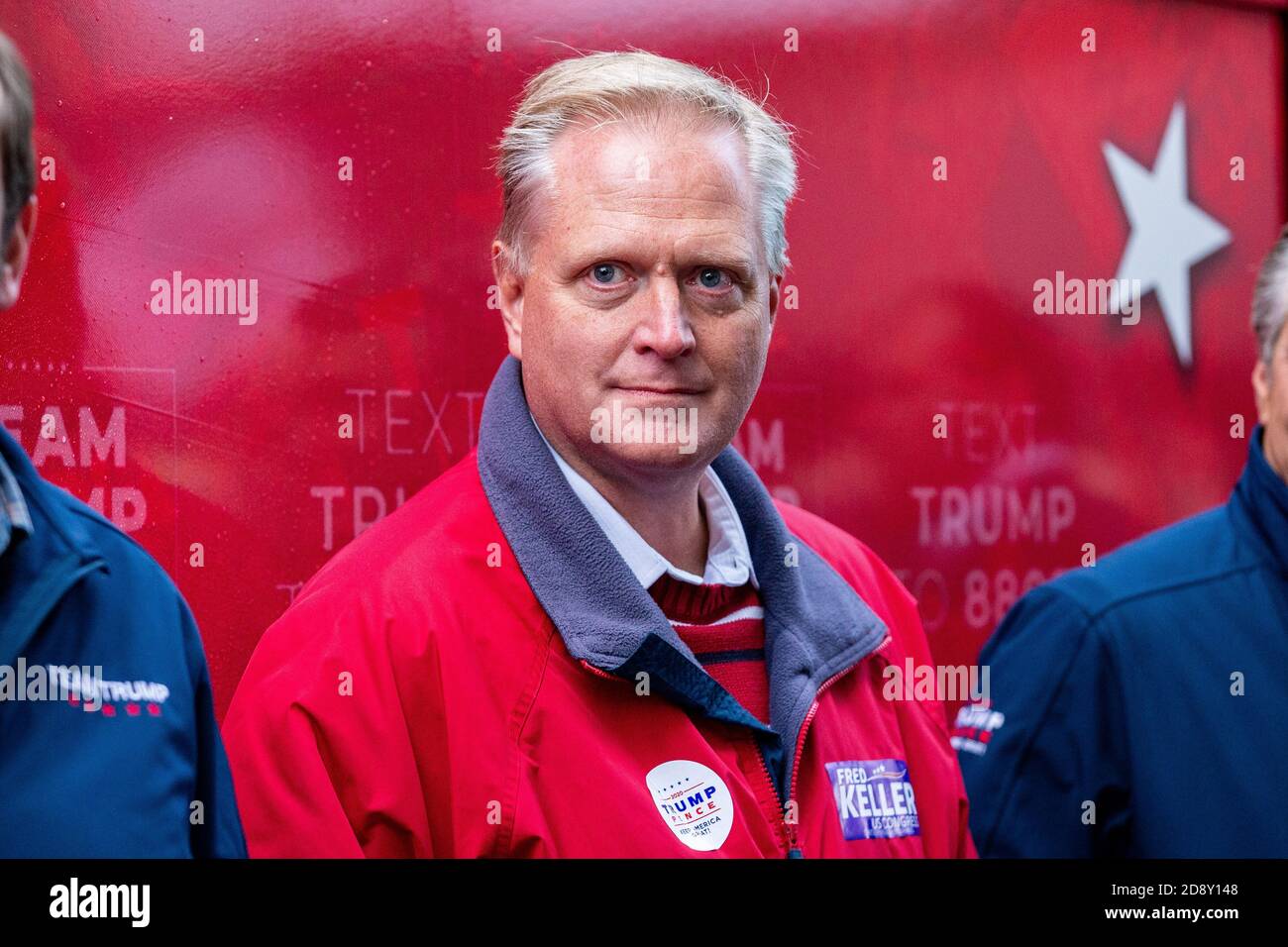 Sunbury, United States. 01st Nov, 2020. Congressman Fred Keller campaigned for President Donald Trump in Sunbury, Pennsylvania on November 1, 2020. Hundreds of people gathered at 3rd and Market Streets for a Trump campaign rally featuring former Congressman Lou Barletta and others from the Trump campaign. (Photo by Paul Weaver/Pacific Press) Credit: Pacific Press Media Production Corp./Alamy Live News Stock Photo
